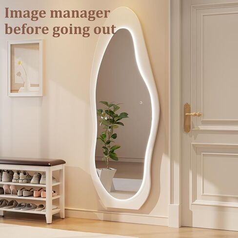 69"x 24" Wavy Mirror Full Length,Lights Irregular led Full Length Mirror, Wavy Wall Mirror,Shatter-Proof Hanging or Leaning Against Wall for Cloakroom/Bedroom/Living Room,Walnut in Kuwait