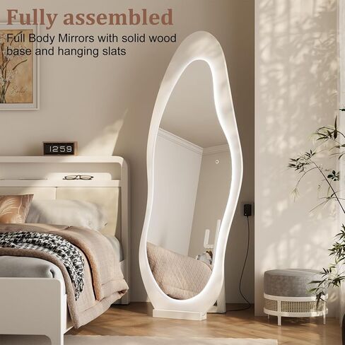 69"x 24" Wavy Mirror Full Length,Lights Irregular led Full Length Mirror, Wavy Wall Mirror,Shatter-Proof Hanging or Leaning Against Wall for Cloakroom/Bedroom/Living Room,Walnut in Kuwait