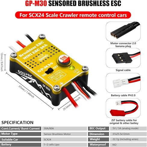 GOUPRC 2204 2400KV Brushless Outrunner Motor with Transmission & 30A Brushless Mini Esc for SCX24 Axial 1/24 Remote Control Car Truck Crawler Black & Red in Kuwait