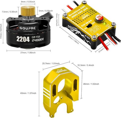 GOUPRC 2204 2400KV Brushless Outrunner Motor with Transmission & 30A Brushless Mini Esc for SCX24 Axial 1/24 Remote Control Car Truck Crawler Black & Red in Kuwait