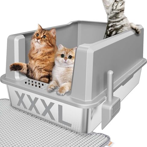 Stainless Steel Jumbo Open Cat Litter Box, XXL 28"x20.5"x14" for Large Cats & Multi-Cat Households, Anti-Leakage High Walls & Non-Slip Base, Non-Sticky, Easy Clean Durable Metal Litter Pan in Saudi Arabia