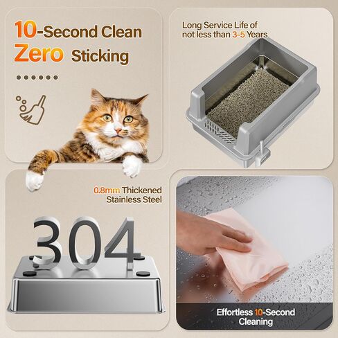Stainless Steel Jumbo Open Cat Litter Box, XXL 28"x20.5"x14" for Large Cats & Multi-Cat Households, Anti-Leakage High Walls & Non-Slip Base, Non-Sticky, Easy Clean Durable Metal Litter Pan in Saudi Arabia