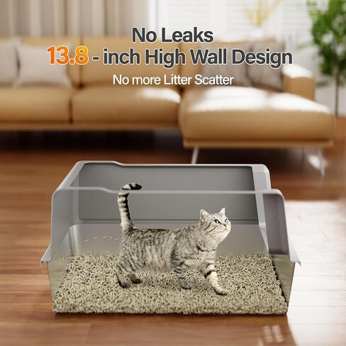 Stainless Steel Jumbo Open Cat Litter Box, XXL 28"x20.5"x14" for Large Cats & Multi-Cat Households, Anti-Leakage High Walls & Non-Slip Base, Non-Sticky, Easy Clean Durable Metal Litter Pan in Saudi Arabia