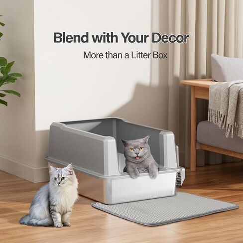 Stainless Steel Jumbo Open Cat Litter Box, XXL 28"x20.5"x14" for Large Cats & Multi-Cat Households, Anti-Leakage High Walls & Non-Slip Base, Non-Sticky, Easy Clean Durable Metal Litter Pan in Saudi Arabia