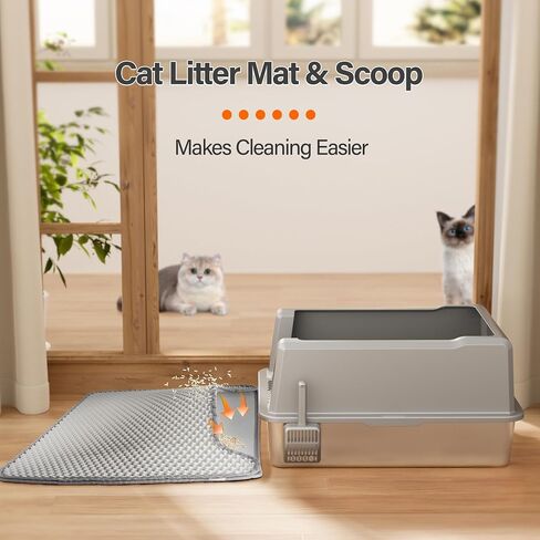 Stainless Steel Jumbo Open Cat Litter Box, XXL 28"x20.5"x14" for Large Cats & Multi-Cat Households, Anti-Leakage High Walls & Non-Slip Base, Non-Sticky, Easy Clean Durable Metal Litter Pan in Saudi Arabia