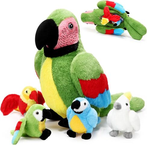 Meooeck 5 Pcs Macaw Parrot Plush Set 13 Inch Mommy Parrot Stuffed Animal with 4 Cute Plush Baby in Her Belly Soft Cuddly Bird for Toddlers Valentines Birthday Hawaii Party(Red Series) in Kuwait