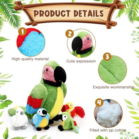 Meooeck 5 Pcs Macaw Parrot Plush Set 13 Inch Mommy Parrot Stuffed Animal with 4 Cute Plush Baby in Her Belly Soft Cuddly Bird for Toddlers Valentines Birthday Hawaii Party(Red Series) in Kuwait