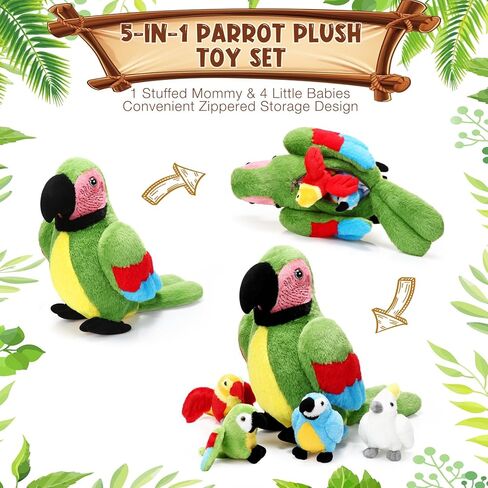 Meooeck 5 Pcs Macaw Parrot Plush Set 13 Inch Mommy Parrot Stuffed Animal with 4 Cute Plush Baby in Her Belly Soft Cuddly Bird for Toddlers Valentines Birthday Hawaii Party(Red Series) in Kuwait