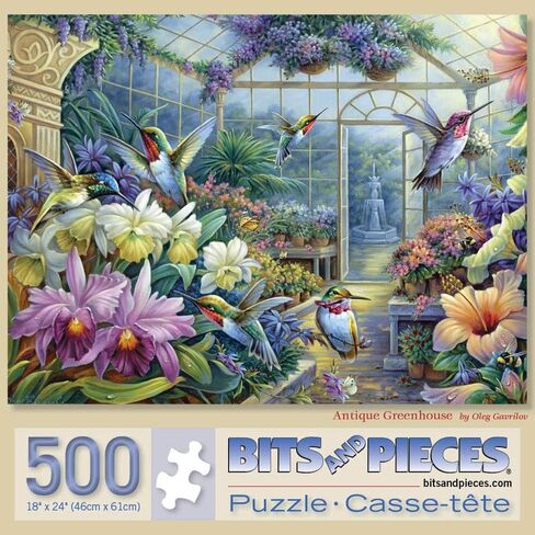 Bits and Pieces – 300 Piece Jigsaw Puzzle for Adults – Antique Greenhouse - Hummingbirds, Flowers, Butterflies - Jigsaw Puzzle by Oleg Gavrilov, Completed Puzzle Size: 18" x 24" in Saudi Arabia