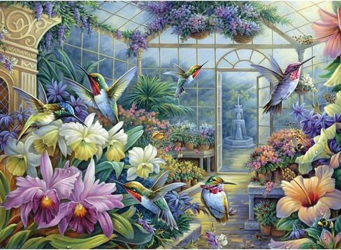Bits and Pieces – 300 Piece Jigsaw Puzzle for Adults – Antique Greenhouse - Hummingbirds, Flowers, Butterflies - Jigsaw Puzzle by Oleg Gavrilov, Completed Puzzle Size: 18" x 24" in Saudi Arabia