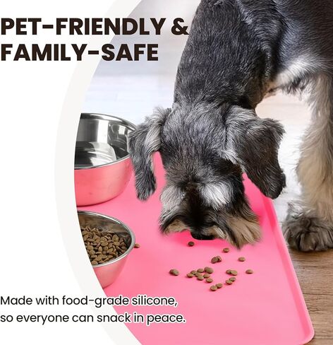 VIVAGLORY Flexmat Dog Food Mat Pet Feeding Mat for Food and Water & Indoor Cats, Waterproof Silicone Grippy with Raised Edges Lip, L, Chocolate in Kuwait