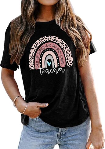 Teach T Shirt for Women Teacher Graphic Tees Tops Teach Inspire Letter Print Shirts Tops in Saudi Arabia