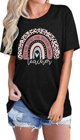Teach T Shirt for Women Teacher Graphic Tees Tops Teach Inspire Letter Print Shirts Tops in Saudi Arabia