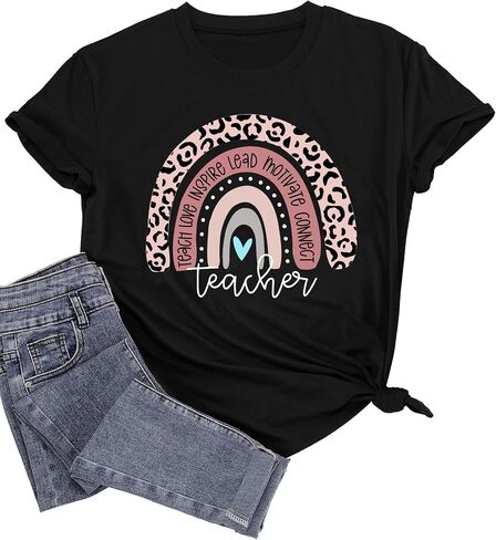 Teach T Shirt for Women Teacher Graphic Tees Tops Teach Inspire Letter Print Shirts Tops in Saudi Arabia