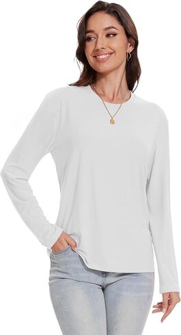 1/4 Pack Womens Long Sleeve Shirts Tops Loose Fit Basic Crew Neck Tee T Shirts Ultra Soft Blouses Tops in Kuwait