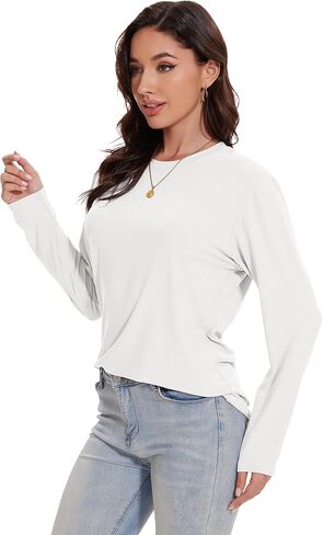 1/4 Pack Womens Long Sleeve Shirts Tops Loose Fit Basic Crew Neck Tee T Shirts Ultra Soft Blouses Tops in Kuwait