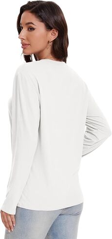 1/4 Pack Womens Long Sleeve Shirts Tops Loose Fit Basic Crew Neck Tee T Shirts Ultra Soft Blouses Tops in Kuwait