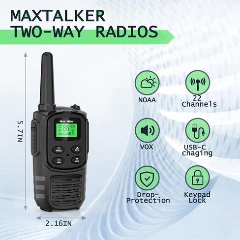 Walkie Talkies Long Range for Adult, MT10 Rechargeable Walkie Talkies FRS Two Way Radio, NOAA, 1200mAh Li-ion Battery USB-C Cable, LED Flashlight, VOX Walkie Talkie for Hiking Camping 2Pack in Kuwait