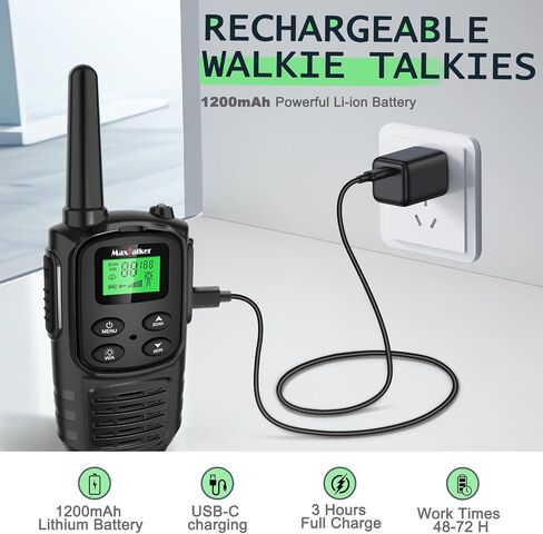 Walkie Talkies Long Range for Adult, MT10 Rechargeable Walkie Talkies FRS Two Way Radio, NOAA, 1200mAh Li-ion Battery USB-C Cable, LED Flashlight, VOX Walkie Talkie for Hiking Camping 2Pack in Kuwait