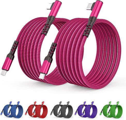 2-Pack USB C to USB C Cable 60W, 10ft+10ft Right Angle 90 Degree USB Type C Charger Fast Charging Cord for iPhone 17 Pro Max/16/15/14/Samsung S26/S25/S24/S23, MacBook, C Port iPad Mini/Air/Pro(Pink) in Kuwait