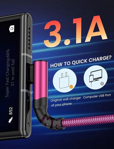 2-Pack USB C to USB C Cable 60W, 10ft+10ft Right Angle 90 Degree USB Type C Charger Fast Charging Cord for iPhone 17 Pro Max/16/15/14/Samsung S26/S25/S24/S23, MacBook, C Port iPad Mini/Air/Pro(Pink) in Kuwait