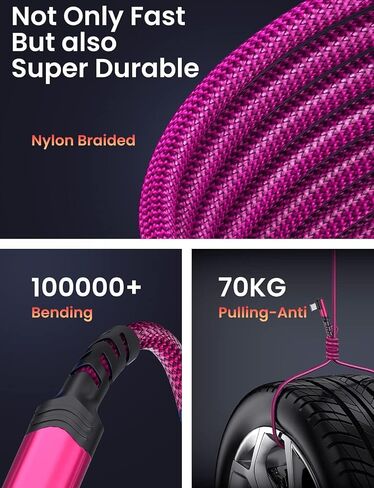 2-Pack USB C to USB C Cable 60W, 10ft+10ft Right Angle 90 Degree USB Type C Charger Fast Charging Cord for iPhone 17 Pro Max/16/15/14/Samsung S26/S25/S24/S23, MacBook, C Port iPad Mini/Air/Pro(Pink) in Kuwait