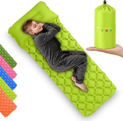 Kids Sleeping Pad for Camping and Sleepovers with Pillow, Inflatable Camping Mattress for Backpacking & Travel, Thick Toddler Cot Mat, Fast Inflating Camping Sleeping Pads for Kids in Kuwait