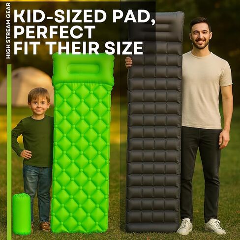 Kids Sleeping Pad for Camping and Sleepovers with Pillow, Inflatable Camping Mattress for Backpacking & Travel, Thick Toddler Cot Mat, Fast Inflating Camping Sleeping Pads for Kids in Kuwait