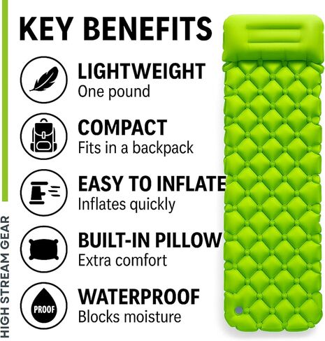 Kids Sleeping Pad for Camping and Sleepovers with Pillow, Inflatable Camping Mattress for Backpacking & Travel, Thick Toddler Cot Mat, Fast Inflating Camping Sleeping Pads for Kids in Kuwait