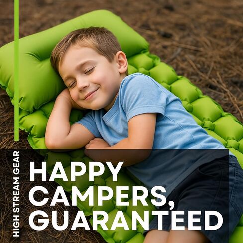 Kids Sleeping Pad for Camping and Sleepovers with Pillow, Inflatable Camping Mattress for Backpacking & Travel, Thick Toddler Cot Mat, Fast Inflating Camping Sleeping Pads for Kids in Kuwait