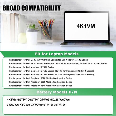 9F4FN بطارية كمبيوتر محمول بديلة لـ Dell Latitude 7320 قابلة للفصل Inspiron 14 3420 Series 09F4FN 2VKW9 8PK6G 7.6V 40Wh 5000mAh in Saudi Arabia