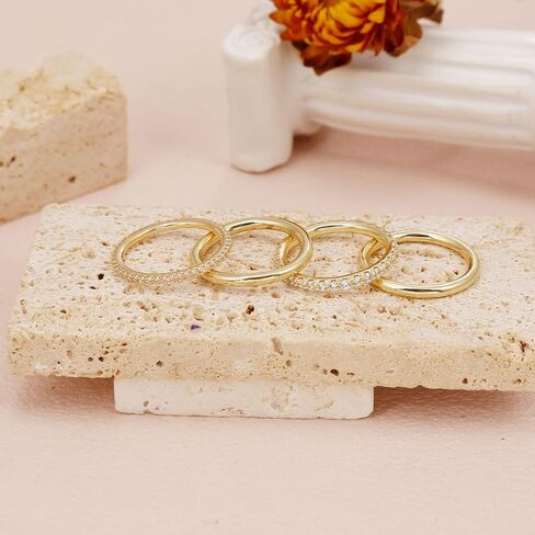 COLOYAN 18K Gold Plated Stackable Rings for Women Non Tarnish, Mixed Metals Multi Ring, Colored Cubic Zirconia Stacking Rings Jewelry in Kuwait