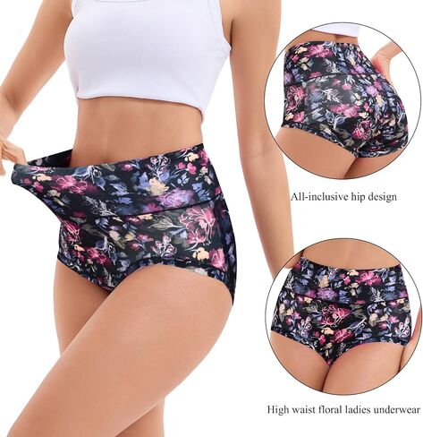 Womens Underwear Cotton High Waist Panties for Women Pack Tummy Control Floral Print Ladies Briefs Multipack in Saudi Arabia