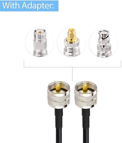 SUPERBAT PL259 كابل UHF RF كابل محوري محوري 6.56 قدم + طقم محول 3 قطع، كابل UHF + طقم محول SMA/BNC/PL259/SO239 لـ CB، والهواة، ومقياس SWR، وتطبيقات الراديو ثنائية الاتجاه in Saudi Arabia