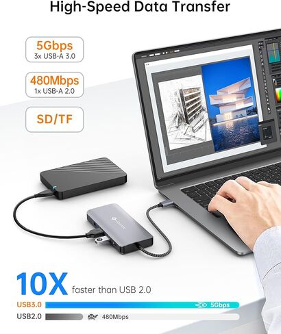 NOVOO 15-in-1 Laptop Docking Station for Triple Display with Dual 4K@60Hz HDMI+8K@30Hz DP+6 USB Ports (Incl. 10Gbps USB-A/C)+USB Host+100W PD+1000M LAN+SD/TF, Compatible with MacBook/Dell/HP/Lenovo in Kuwait
