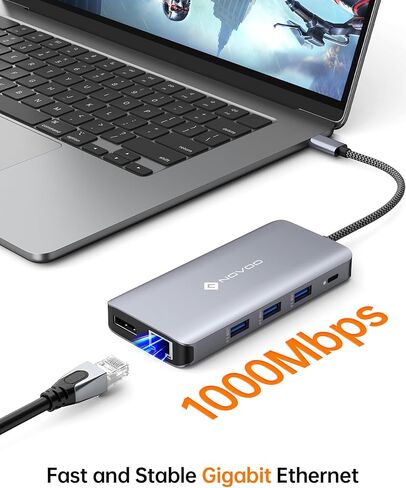 NOVOO 15-in-1 Laptop Docking Station for Triple Display with Dual 4K@60Hz HDMI+8K@30Hz DP+6 USB Ports (Incl. 10Gbps USB-A/C)+USB Host+100W PD+1000M LAN+SD/TF, Compatible with MacBook/Dell/HP/Lenovo in Kuwait