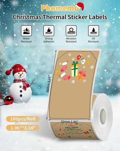 Phomemo Paper مع Festival Santa Claus ، شجرة مهرجان ، رجل ثلج لطيف ، 1.96 "*2.75" (50 × 70 ملم) ، ملصقات ملصقات حرارية مهرجان للمادة اللاصقة ل Phomemo M110/M220/M221/M120/M200. in Saudi Arabia