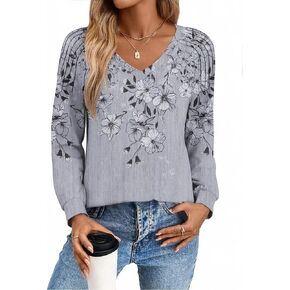 Zeagoo Long Sleeve Womens Tops V Neck Tunic Blouses Pleated Casual Shirts Fall Dressy Casual Loose Work Clothes 2025 in Saudi Arabia
