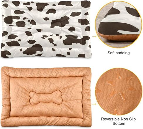 Cow Leopard Dog Bed Mat Dog Crate Pad Pet Mats Cat Beds with Non-Slip Bottom Washable Soft Fluffy Kennel Beds Floor Dog Mat for Small, Medium, Large Dogs in Saudi Arabia