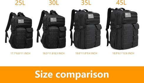Wotony Tactical Backpack - Military waterproof backpack with multiple pockets and tactical gear for the outdoors (Black, 25L) in Kuwait