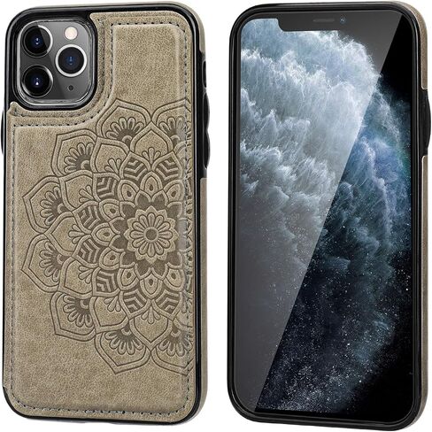 Vaburs iPhone 11 Pro Case Wallet with Card Holder, Embossed Mandala Pattern Flower Premium PU Leather Double Magnetic Buttons Flip Shockproof Protective Cover for iPhone 11 Pro 5.8 Inch(Purple) in Saudi Arabia