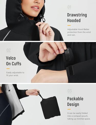 baleaf Women's Rain Jackets Waterproof Windbreaker Packable Lightweight Cycling Running Jacket Hiking Gear Reflective Hooded in Saudi Arabia