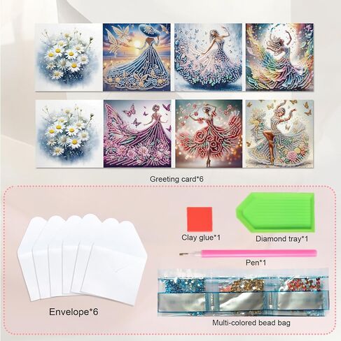 JISHSHAY 6 PCS Diamond Art Cards Diamond Art Greeting Cards Diamond Painting Greeting Cards Diamond Painting Kits Birthday Cards Diamond Art Kits Blank Cards for Holiday Birthday with Envelope Flower in Saudi Arabia