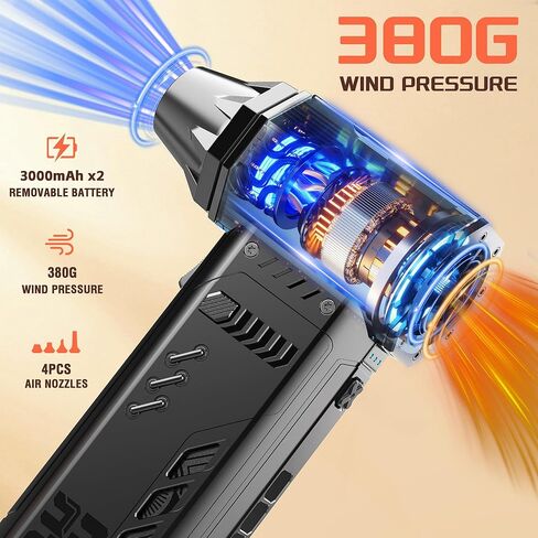 Compressed Air Duster, Electric Air Duster with 32MM Super Motor,380G Wind Pressure,6000MAH Removable Battery,Backup Air Nozzles,Compressed Air for PC,Snow,Car Cleaning,Gifts for Men in Kuwait