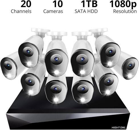 Night Owl 2-Way Audio 20 DVR Video Home Security Camera Camera مع (8) كاميرات ردع داخلية/خارجية سلكية عالية الدقة (8) في الهواء الطلق (8 كاميرات) (8 كاميرا) in Kuwait