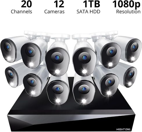 Night Owl 2-Way Audio 20 DVR Video Home Security Camera Camera مع (8) كاميرات ردع داخلية/خارجية سلكية عالية الدقة (8) في الهواء الطلق (8 كاميرات) (8 كاميرا) in Kuwait