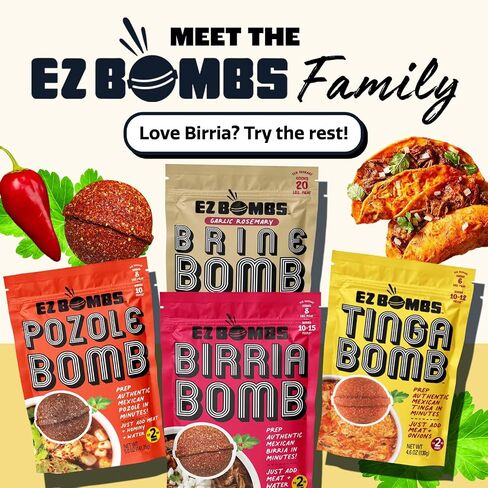 EZ Bombs Birria Bomb Seasoning, Pack of 2 – Authentic Mexican Spice Mix for Tacos, Burritos, Nachos, and Quesadillas – Made with Real Chiles, Herbs, and Spices for Quick and Flavorful Meals in Saudi Arabia