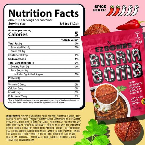 EZ Bombs Birria Bomb Seasoning, Pack of 2 – Authentic Mexican Spice Mix for Tacos, Burritos, Nachos, and Quesadillas – Made with Real Chiles, Herbs, and Spices for Quick and Flavorful Meals in Saudi Arabia