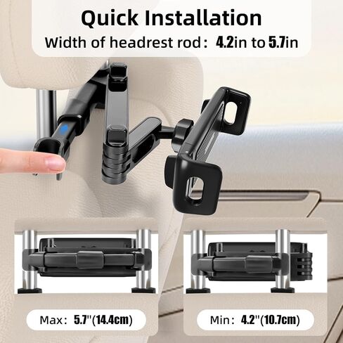 Tablet Holder for Car Headrest,Foldable Stand Compatible with 6-13" iPad,Air,Mini,Switch,360° Adjustable Rotation,Essential for Road Travel,Black in Kuwait