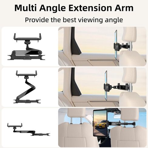 Tablet Holder for Car Headrest,Foldable Stand Compatible with 6-13" iPad,Air,Mini,Switch,360° Adjustable Rotation,Essential for Road Travel,Black in Kuwait